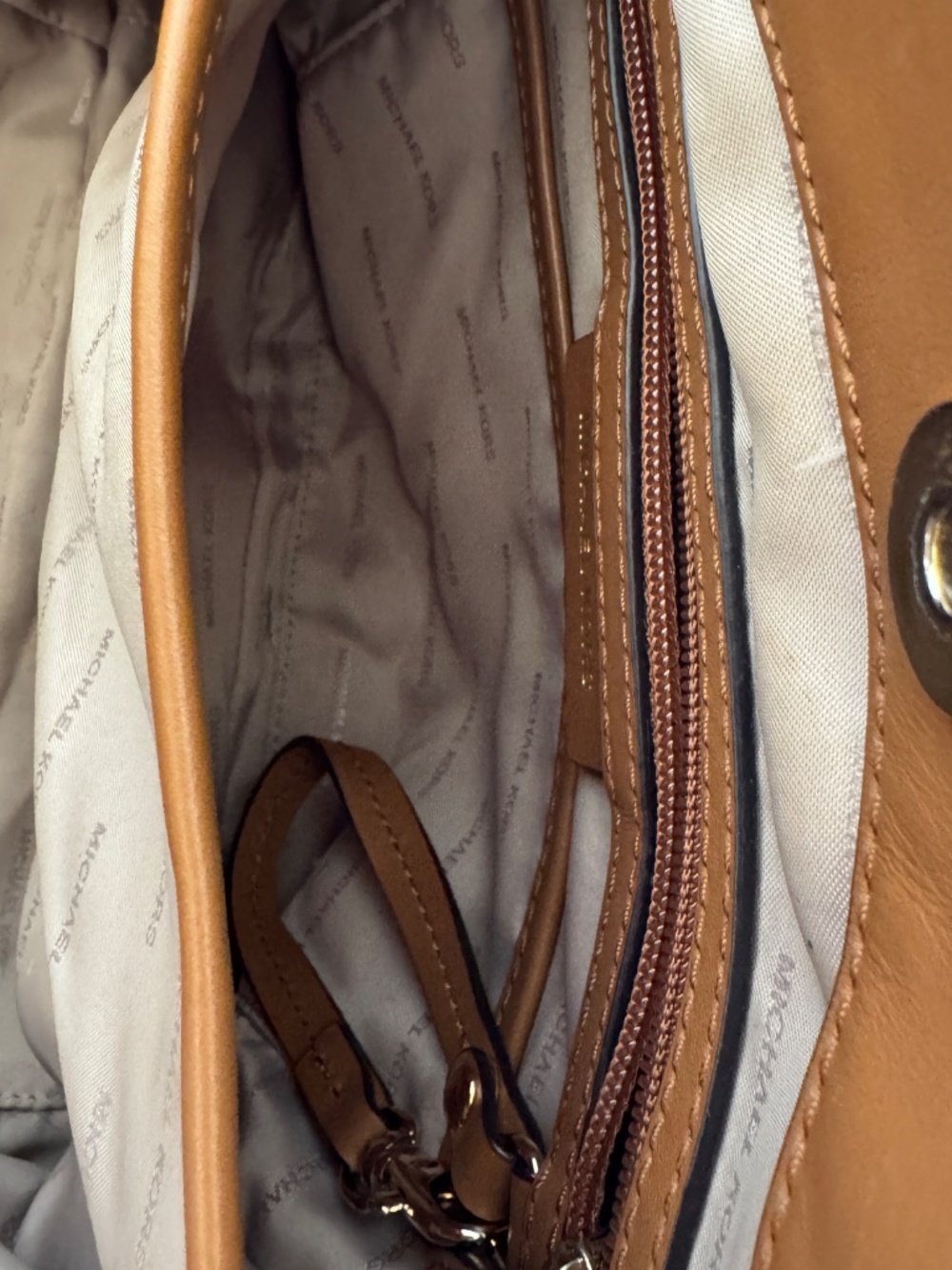 Michael Kors Newbury Brown Signature Studded Chain Shoulder Bag Gold Hardware - Picture 8 of 15